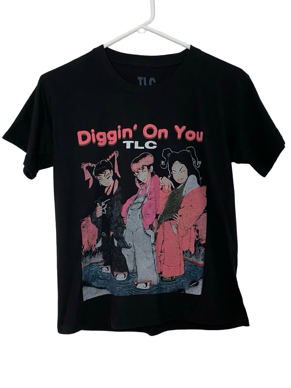 TLC Band Tee Womens Size XS Retro Tshirt T.L.C. Diggin On You Black Short Sleeve